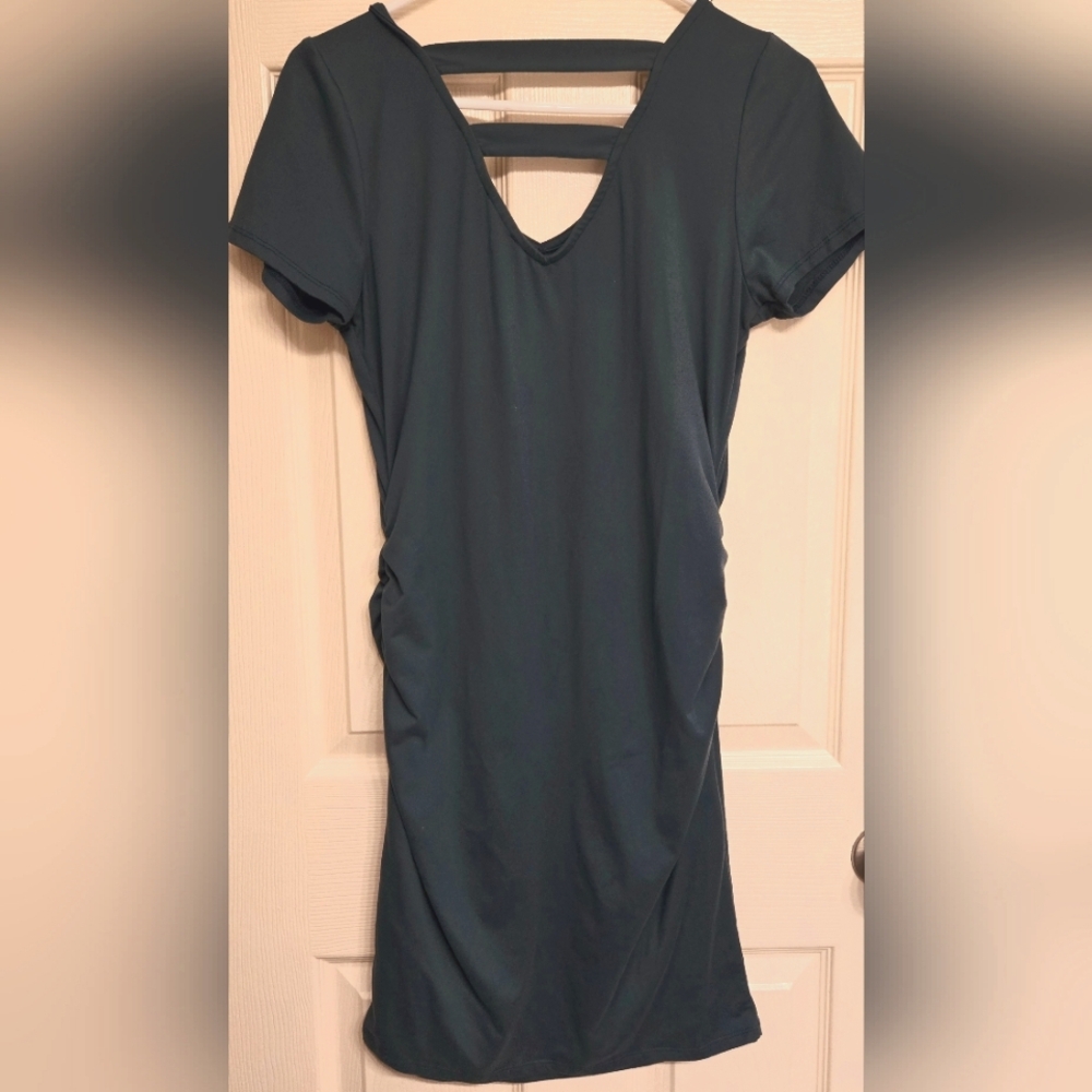 Teal Maternity Dress with Upper Back Cutouts - Full Moon Maternity - Size small